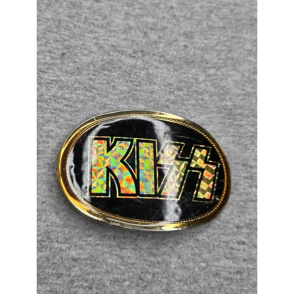 Vintage Rare 1978 KISS Band Gold Prism Large Logo Belt Buckle Rock Music